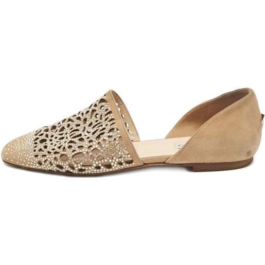 Jimmy Choo Pre-Owned - ballerine globe con cristalli - donna - pelle scamosciata di vitello/pelle di vitello/pelle di vitello - 37.5 - toni neutri