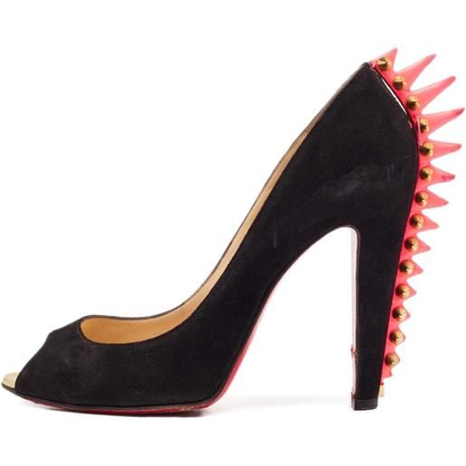Christian Louboutin Pre-Owned - pumps a punta aperta 115mm - donna - pelle/pelle/pelle scamosciata - 38 - nero