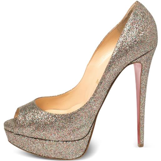 Christian Louboutin Pre-Owned - pumps lady peep 150mm - donna - glitter/pelle di vitello/pelle di vitello/gomma - 40 - grigio