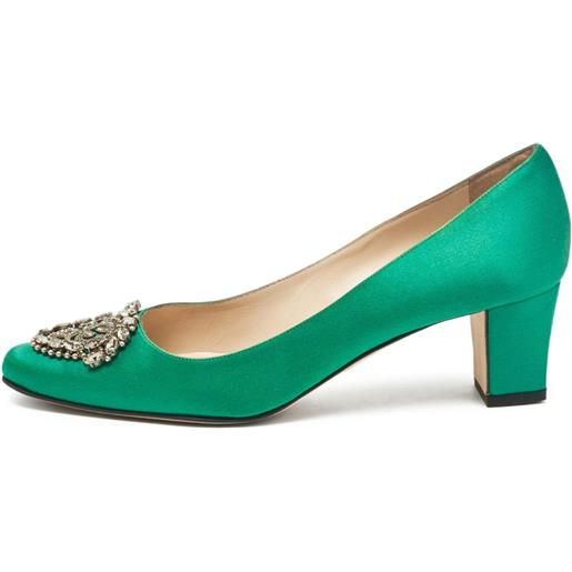 Manolo Blahnik - pumps okkato in raso con tacco kitten e decorazione pre-owned 55mm - donna - pelle/pelle/raso - 37.5 - verde