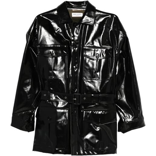 Saint Laurent Pre-Owned - giacca saharienne - donna - poliuretano/cotone - 36 - nero