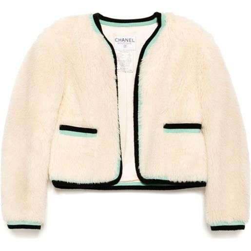 CHANEL Pre-Owned - giacca in pelliccia 1994 - donna - cotone/seta/alpaca - 38 - bianco