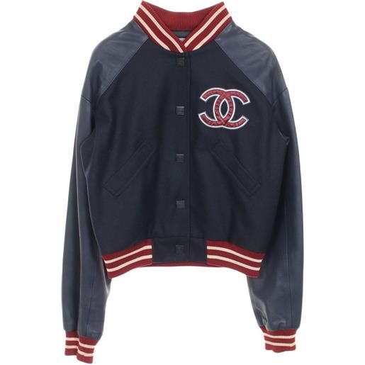 CHANEL Pre-Owned - bomber coco mark 1986-1988 - donna - lana/poliuretano/pelle/poliammide - 38 - blu