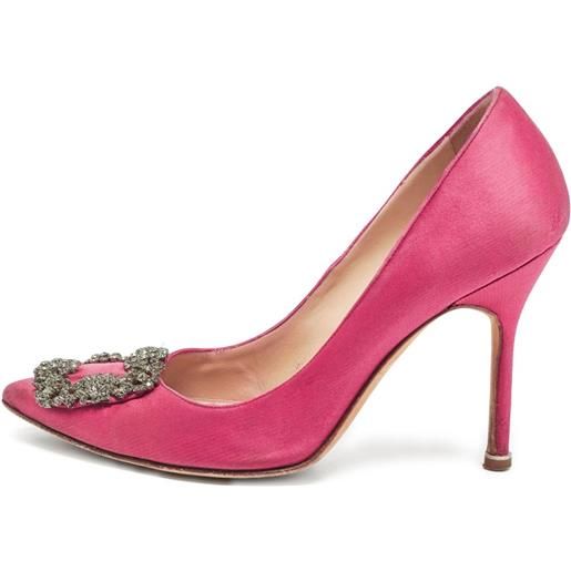 Manolo Blahnik - pumps hangisi in raso con tacco a stiletto pre-owned 100mm - donna - raso/pelle/pelle - 37 - rosa