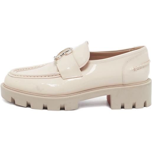 Christian Louboutin Pre-Owned - mocassini con plateau 40mm - donna - pelle lucida/pelle/gomma - 36 - toni neutri