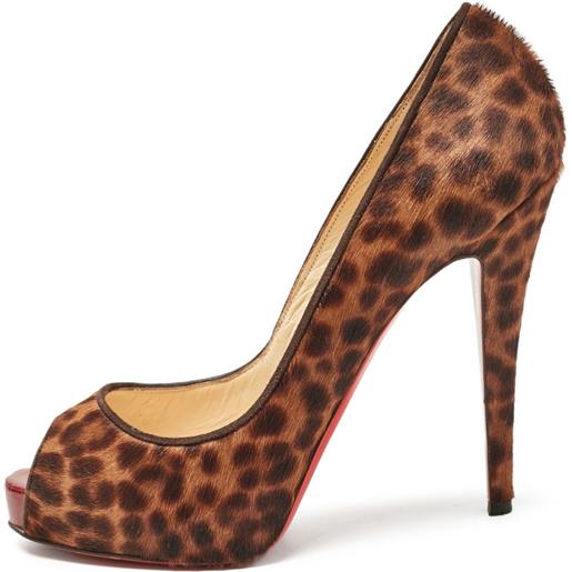 Christian Louboutin Pre-Owned - pumps con stampa animalier 125mm - donna - gomma/pelle/cavallino/pelle - 38 - marrone