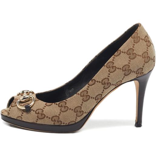 Gucci Pre-Owned - pumps con morsetto - donna - tessuto/pelle/pelle - 36.5 - marrone