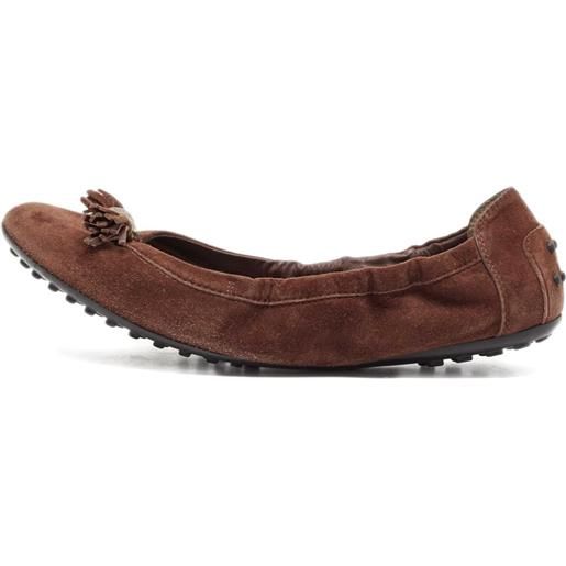 Tod's Vintage - ballerine con borchie pre-owned - donna - gomma/raso/pelle scamosciata - 38 - marrone