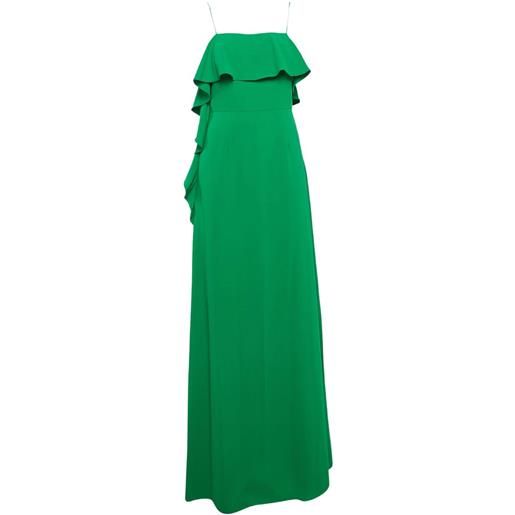 Monique Lhuillier - abito lungo con ruches - donna - poliestere - 8 - verde