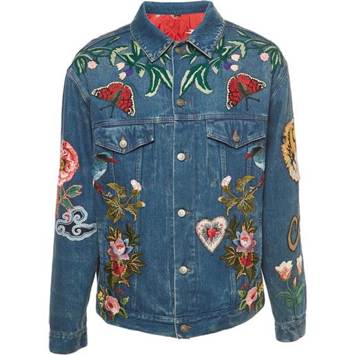Gucci Pre-Owned - giacca con ricamo a fiori - uomo - cotone - l - blu