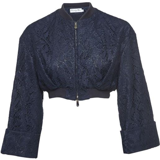 Christian Dior Pre-Owned - giacca crop in pizzo a fiori - donna - poliammide/seta/cotone - m - blu