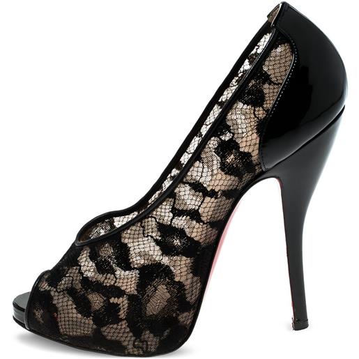 Christian Louboutin Pre-Owned - pumps ambro con tacco - donna - pelle di vitello/tessuto/pelle di vitello/pelle verniciata/rete (mesh) - 36.5 - nero