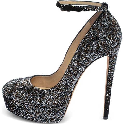 Jimmy Choo Pre-Owned - sandali klerise con plateau e cristalli 160mm - donna - pelle scamosciata/pelle di vitello/pelle di vitello - 41 - nero