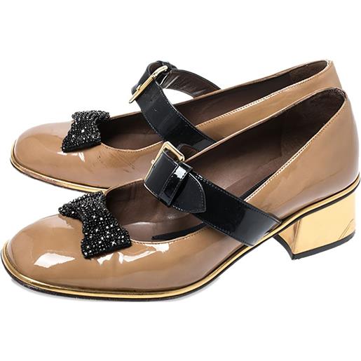Marni Pre-Owned - pumps in pelle verniciata con fiocco 40mm - donna - pelle/pelle/pelle - 38 - marrone