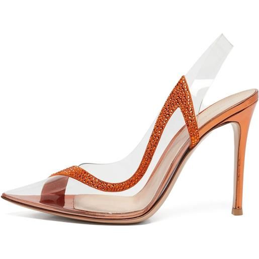 Gianvito Rossi - pumps hortensia con cristalli 105mm pre-owned - donna - pvc/gomma/pvc/pelle scamosciata/pelle/pelle - 38.5 - arancione