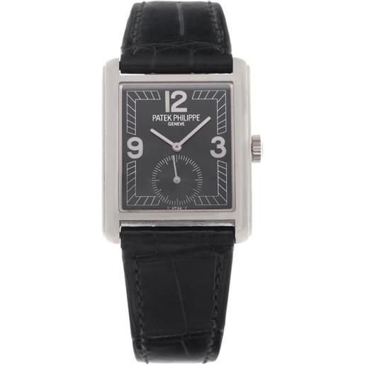 Patek Philippe Pre-Owned - gondolo 28mm pre-owned - uomo - pelle di vitello/vetro zaffiro/oro bianco 18kt - taglia unica - nero