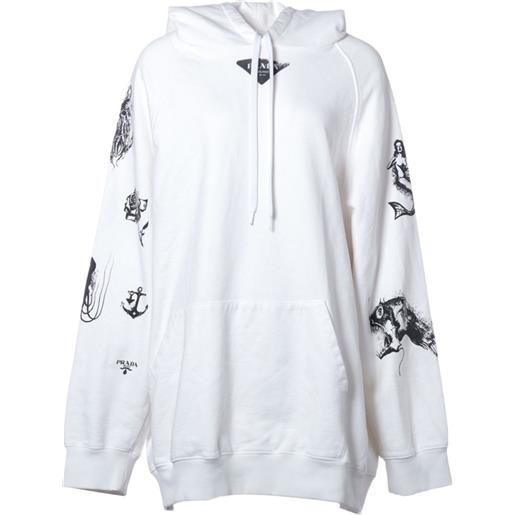 Prada Pre-Owned - felpa con stampa e cappuccio 2021 - unisex - cotone/cotone - taglia unica - bianco