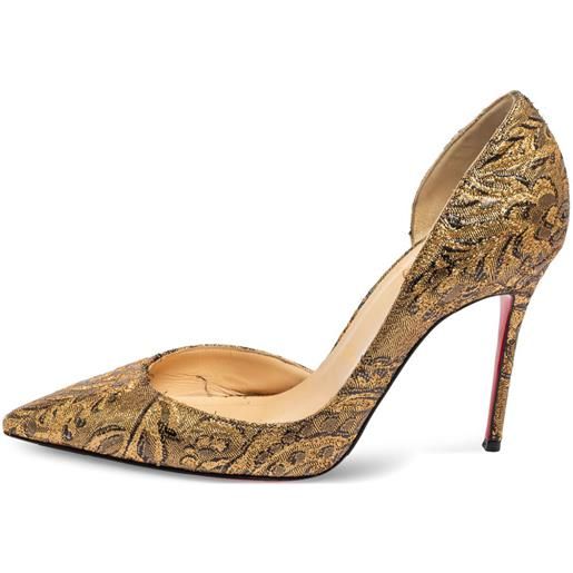 Christian Louboutin Pre-Owned - pumps dorsay con tacco 100mm - donna - tessuto/pelle di vitello/pelle di vitello - 36.5 - oro