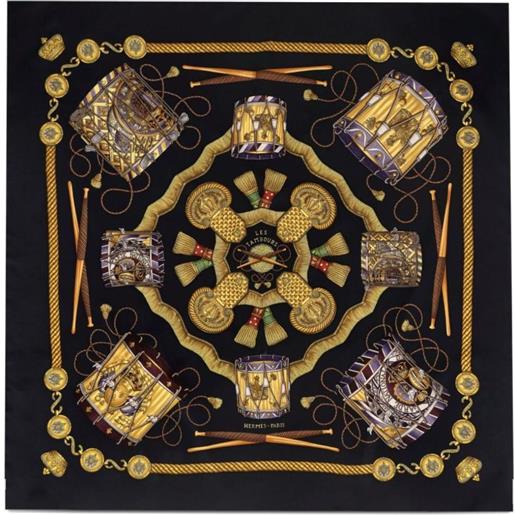 Hermès Pre-Owned - foulard les tambours in seta - donna - seta - taglia unica - nero