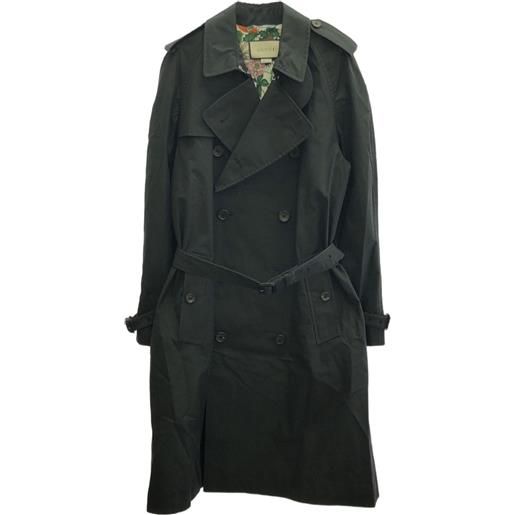 Gucci Pre-Owned - trench doppiopetto anni '2000 - donna - cotone/poliammide/pelle di vitello/viscosa/seta - 38 - nero