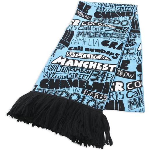 CHANEL Pre-Owned - sciarpa con logo jacquard 1986-1988 - donna - cashmere/cotone/lana/poliestere - taglia unica - blu