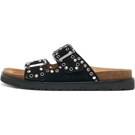DSQUARED2 - sandali con doppia fascia e borchie - uomo - pelle di vitello/pelle scamosciata di vitello/gomma - 42 - nero