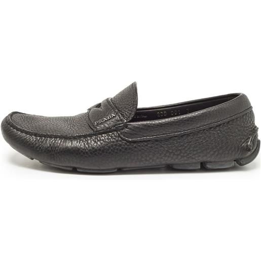 Prada Pre-Owned - mocassini con logo - uomo - pelle/pelle/gomma/pelle - 41 - nero