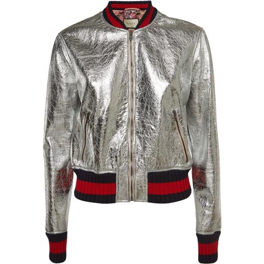 Gucci Pre-Owned - bomber con effetto metallizzato - donna - lana/poliammide/spandex/elastam/pelle di vitello - l - argento