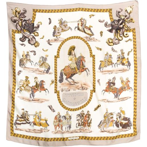 Hermès Pre-Owned - foulard tournois et carrousels in seta anni '60 - unisex - seta - taglia unica - grigio