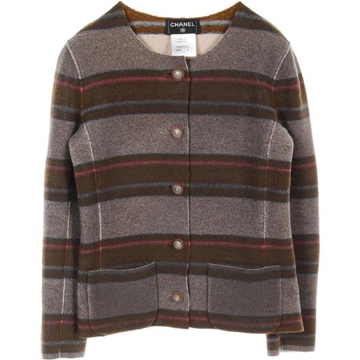 CHANEL Pre-Owned - giacca a righe 1986-1988 - donna - cashmere - 34 - grigio