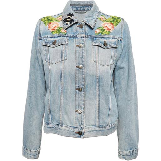 Gucci Pre-Owned - giacca denim con ricamo - donna - cotone - m - blu