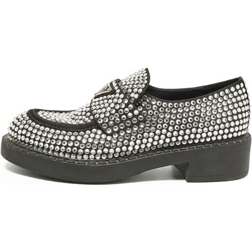 Prada Pre-Owned - mocassini con cristalli - donna - gomma/vetro/pelle/raso/pelle - 36 - nero