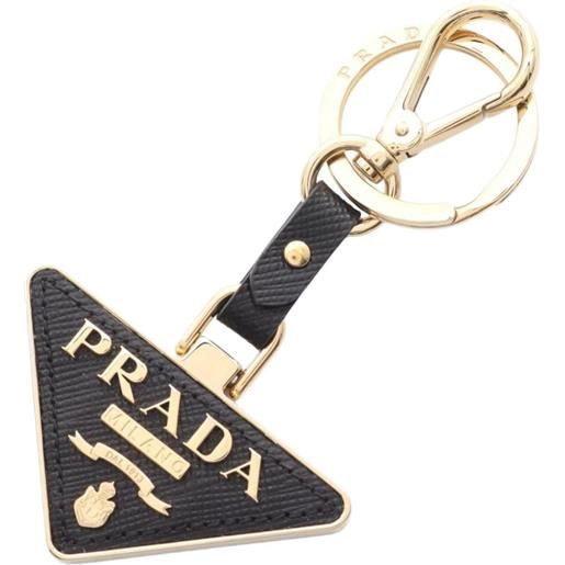 Prada Pre-Owned - portachiavi in pelle con logo a triangolo 2021 - donna - pelle saffiano/placcatura in oro - taglia unica