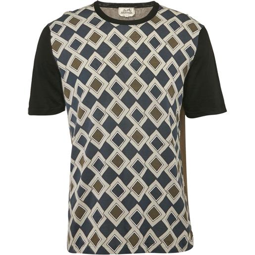 Hermès Pre-Owned - t-shirt con stampa geometrica - uomo - cotone - l - marrone