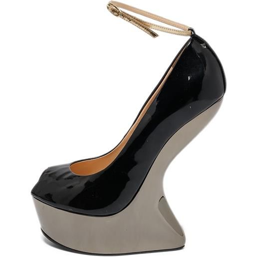 Giuseppe Zanotti Vintage - pumps a punta aperta 150mm - donna - pelle verniciata/pelle di vitello/pelle di vitello - 39 - nero