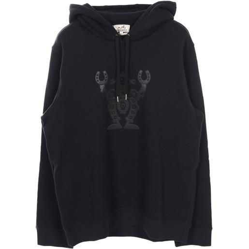 Hermès Pre-Owned - felpa hello mister falier con cappuccio anni 2010 - uomo - cotone/montone - xl - nero