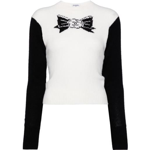 CHANEL Pre-Owned - top con nastro 1995 - donna - cashmere - taglia unica - bianco