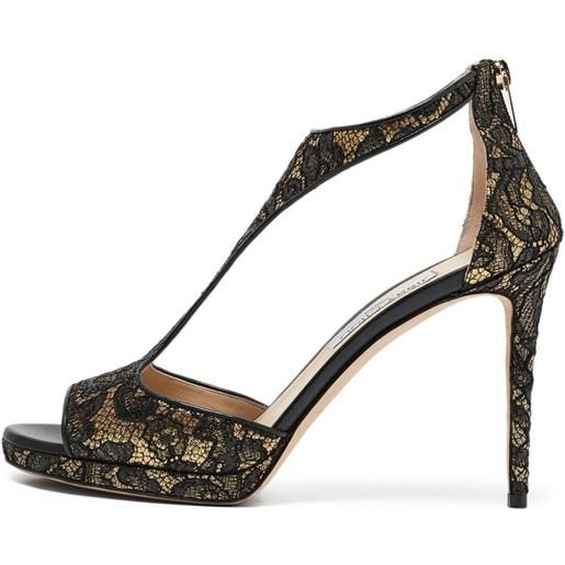 Jimmy Choo Pre-Owned - sandali in pizzo 115mm - donna - gomma/pelle/lurex/pelle - 41 - nero