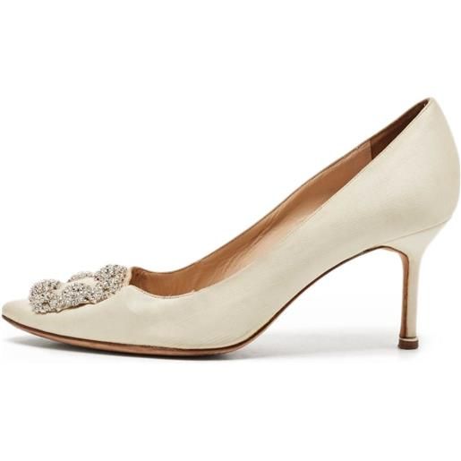 Manolo Blahnik - pumps in pelle 110mm - donna - pelle di vitello/pelle di vitello/raso - 39.5 - toni neutri
