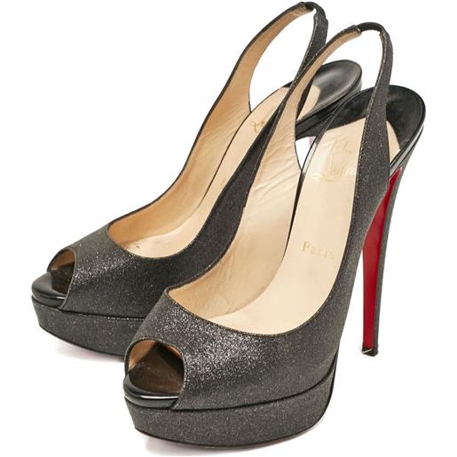 Christian Louboutin Pre-Owned - pumps lady peep con glitter 155mm - donna - pelle/pelle/pelle di vitello - 39 - grigio