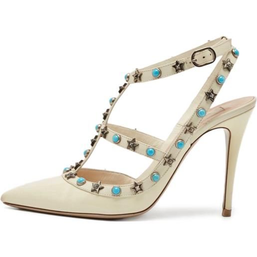 Valentino Garavani Pre-Owned - pumps in pelle con borchie e cinturino posteriore 110mm - donna - pelle/pelle/pelle - 37 - toni neutri