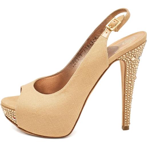 Gina - pumps con cinturino posteriore 125mm pre-owned - donna - tela/pelle/pelle/gomma - 37 - toni neutri