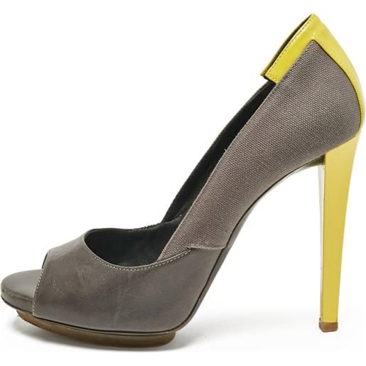 Balenciaga Pre-Owned - pumps a punta aperta 120mm - donna - pelle/tela/pelle/pelle/gomma - 37.5 - grigio