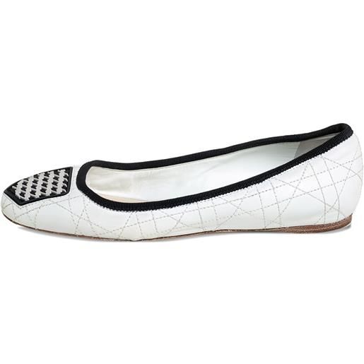 Christian Dior Pre-Owned - ballerine con motivo cannage - donna - pelle di vitello/pelle di vitello/pelle di vitello/gomma/gomma - 36.5 - bianco