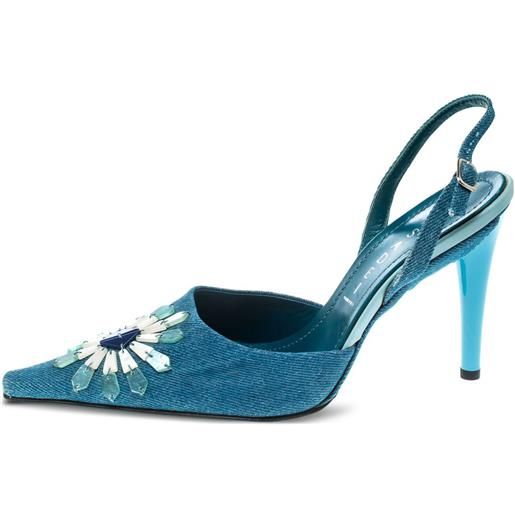 Casadei Vintage - pumps a fiori pre-owned 95mm - donna - denim/pelle di vitello/pelle di vitello/denim/gomma/pelle di vitello - 37.5 - blu