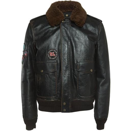 Saint Laurent Pre-Owned - giacca con applicazione 2023 - uomo - pelle di vitello/cotone/shearling - xl - marrone
