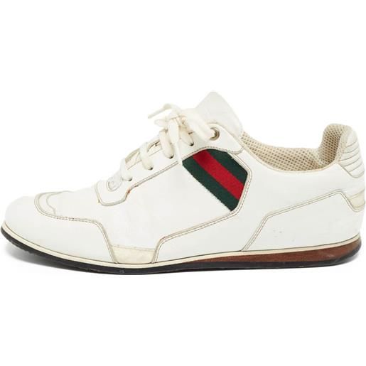 Gucci Pre-Owned - sneakers con decorazione web - uomo - tessuto/pelle/gomma - 41 - bianco