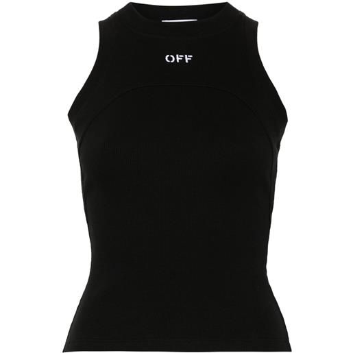 Off-White top a coste con ricamo - nero