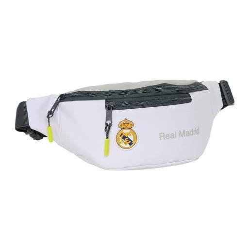 Safta real madrid attrezzature 25/26 - marsupio con tasca esterna, ideale per giovani e bambini di diverse età, comodo e versatile, qualità e resistenza, 23 x 9 x 12 cm, bianco, m, casual