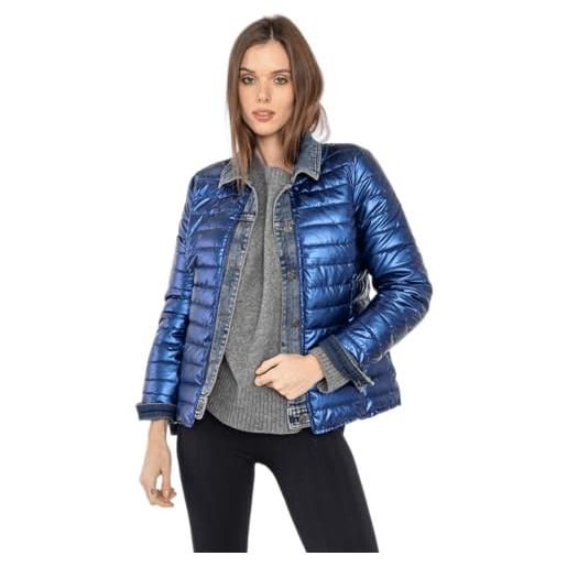 Miro Travel Wear miro boho chic new york 88 giacca da donna tessuto metallico e denim piumino donna combinato cappotto leggero da donna giubbotto donna, 100 grammi donna, giubbino donna giacca donna autunno (s, blu)